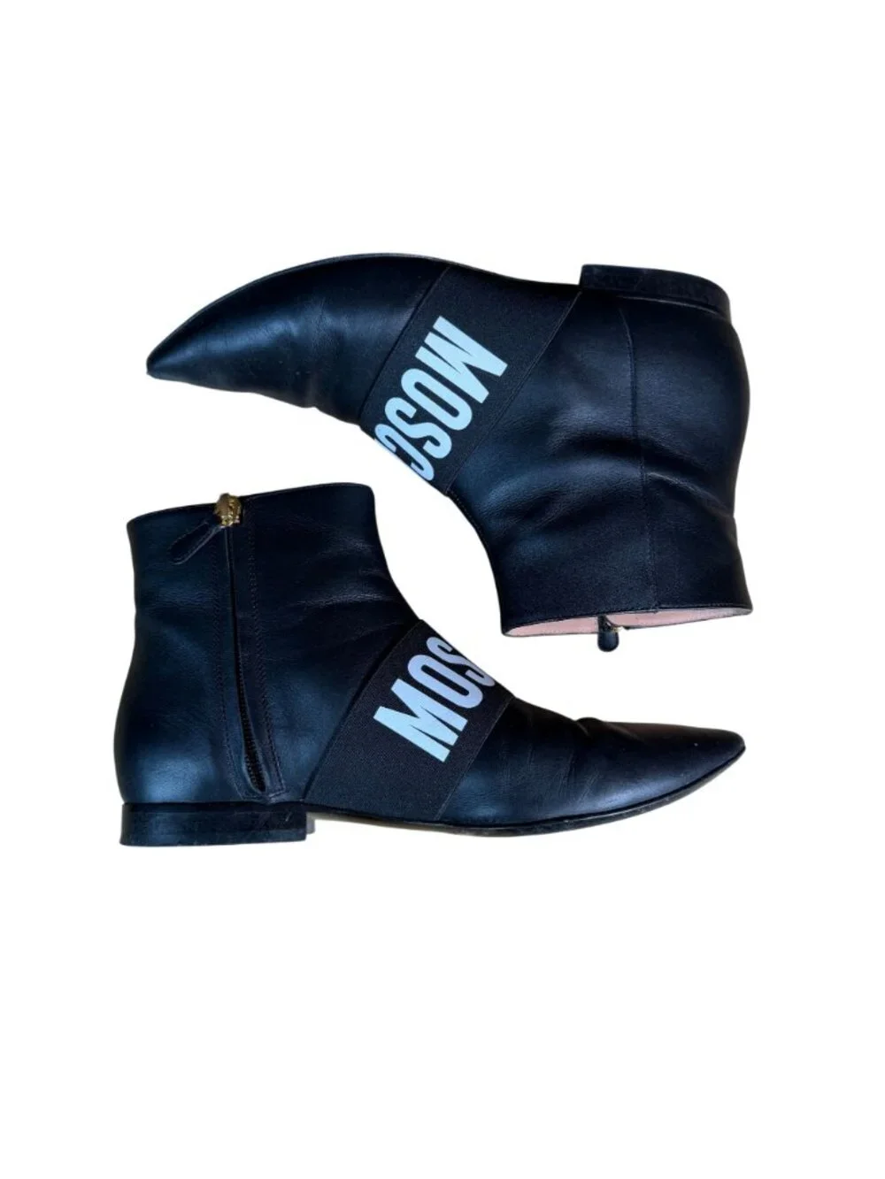 Moschino Couture Black Leather Pointed Toe Ankle Boot Size 37 w Box